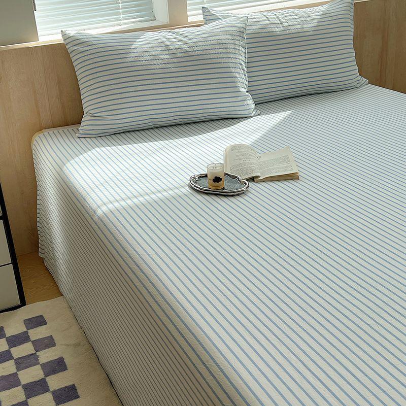Japanese Thin Striped Washed Cotton Thick Bed Sheet, Bedding Set for Student Single Dormitory