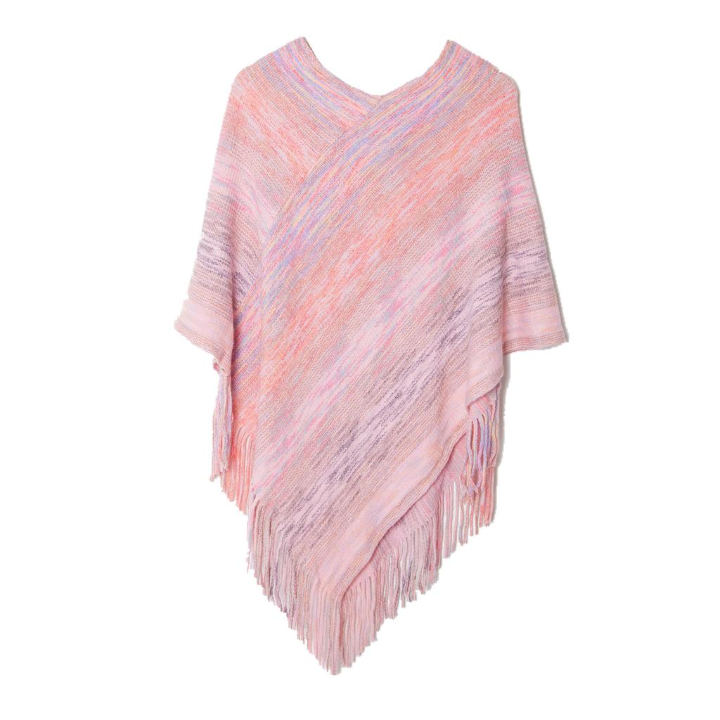 Spring and Autumn V-neck Fringe Knitted Shawl