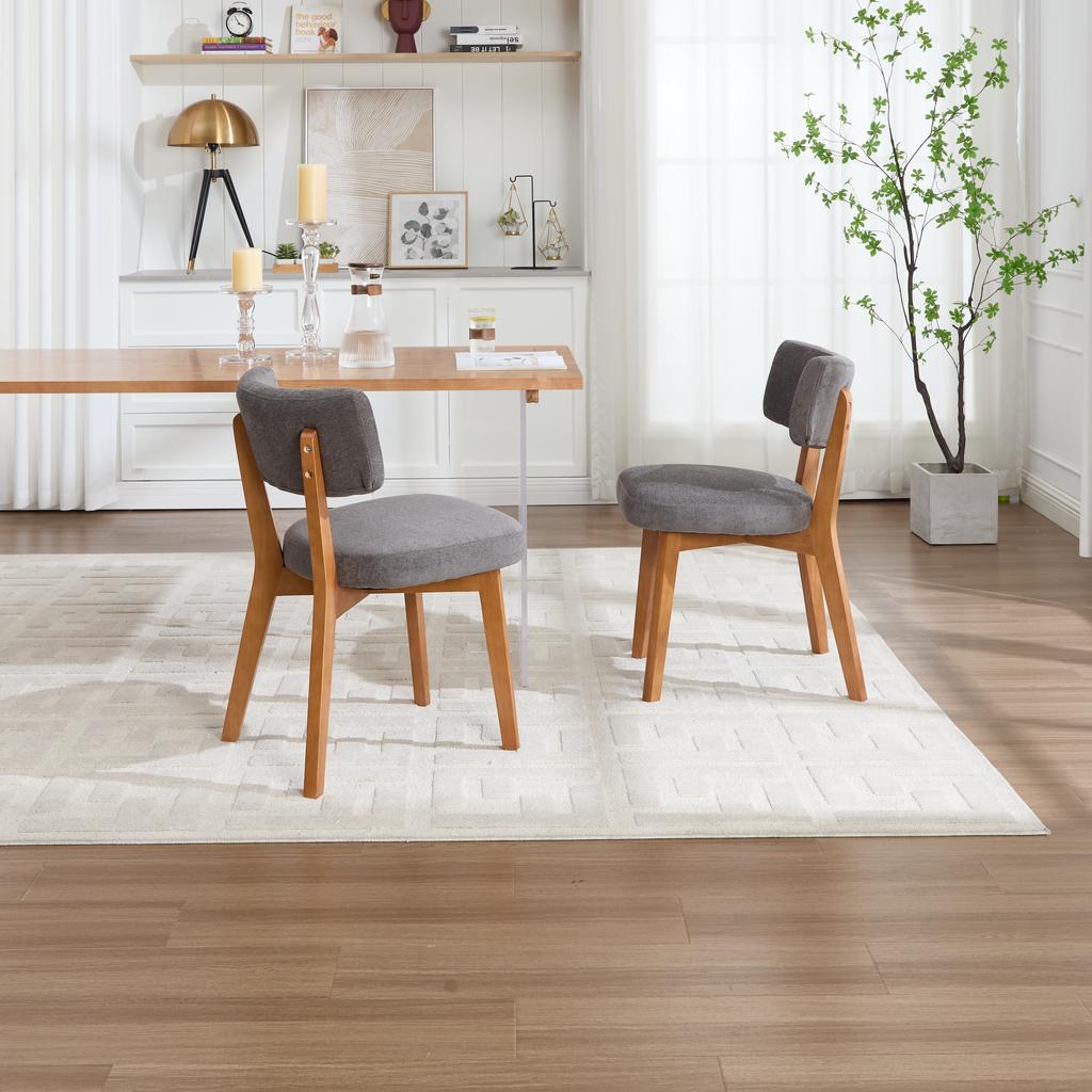Modern Mid-Century Style Dining Chair Set of 2, Solid Wood Legs Fabric Upholstered Seat for Kitchen, Dining Room or Office (gray Linen Fabric)