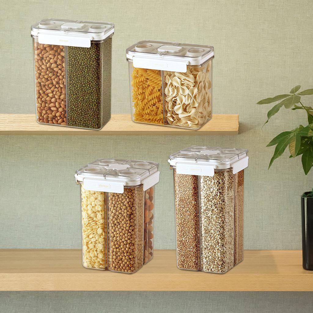 Airtight Cereal Storage Container Large Capacity Compartment Sealed Multigrain Can With Measuring Cup