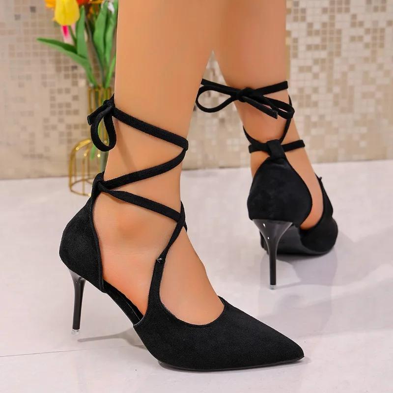 Fashion 2025 Fashion Ankle-wrap Women's High Heels Novelty Pointed Toe Lace Up Thin Heels Pumps for Retro Dress & Party Shoes Zapatos