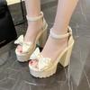 Fashion Women Sandals 2025 New Summer Shoes Trend Black White Fashionable Butterfly-KnotHigh Heels Leisure Chunky Platform Sandals Woman