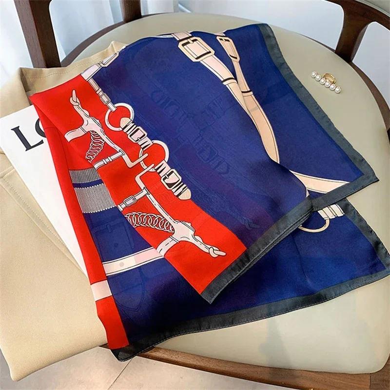 New 70*70cm Silk Satin Hair Scarf Women Handkerchief Printed Female Square Head Bandana Small Neck Muffler Hijab Lady Girl