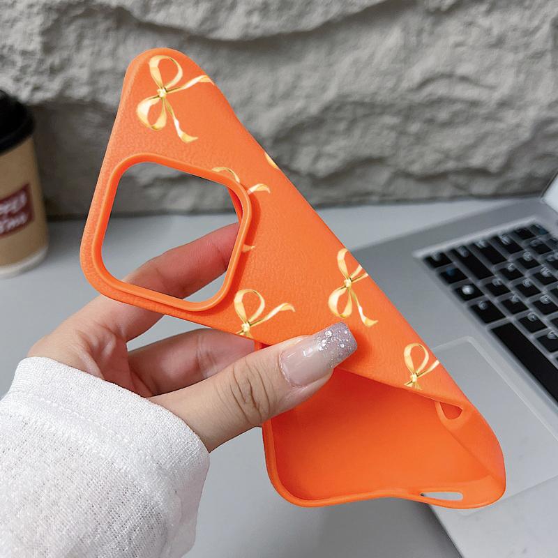 Bowknot Pattern TPU Leather Texture Phone Case For iPhone 16 Pro Max 15 Pro 14 13 12 11 Solid Color Matte Shockproof Slim Soft Bumper Cover