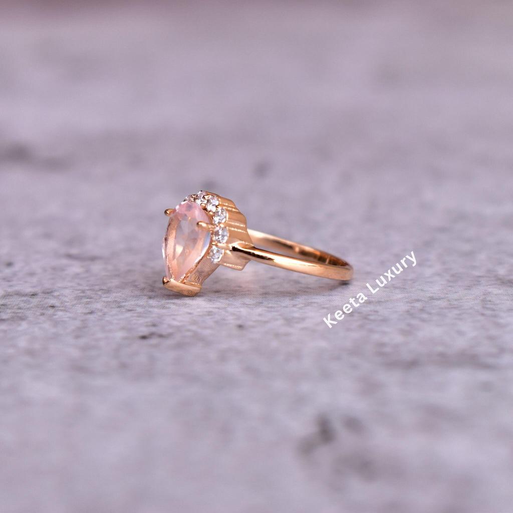 Dainty vintage inspired Rose Quartz Ring, Rose Quartz Wedding Gift, Rose Quartz Jewelry, January Raw Rose Quartz Ring, pink quartz ring