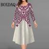Plus Size Women Dresses Loose Casual Long Sleeve O-Neck Dress 3D Flowers Print Big Size Streetwear Clothing Ladies Dress