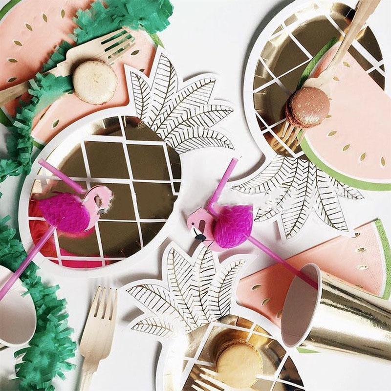 

Golden Pineapple Plate Tropical Party Paper Plate Leaf Hawaiian Birthday Party Hawaiian Luau Party Cactus