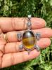 Oxidized Silver Hindu Religious Vishnus Turtle, Tortoise, Kachua Pendant Locket, Kurma Avtaar, Yellow TIGERS EYE, Temple Pooja, Good Luck