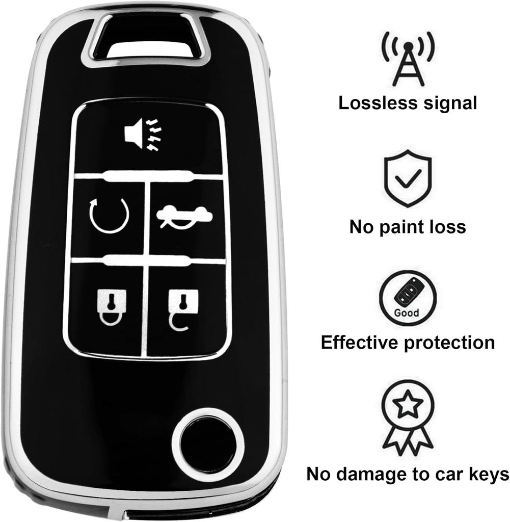 For Chevy Key Fob Cover with Keychain,Premium TPU Full Protection Key Case Shell for Equinox Camaro Cruze Malibu Impala Spark Sonic GMC