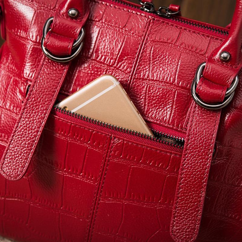 Women's Bag Crocodile Print Top Layer Cowhide Women's Handbag with Genuine Leather One-shoulder Straddle Bag