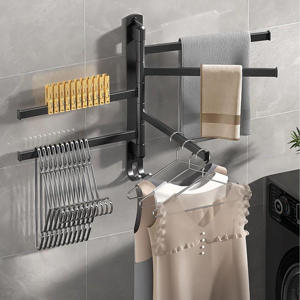 Multi-pole Suction Cup Towel Rack 180°Rotating Clothes Hanger Fashion Bathroom Towel Pole Rag