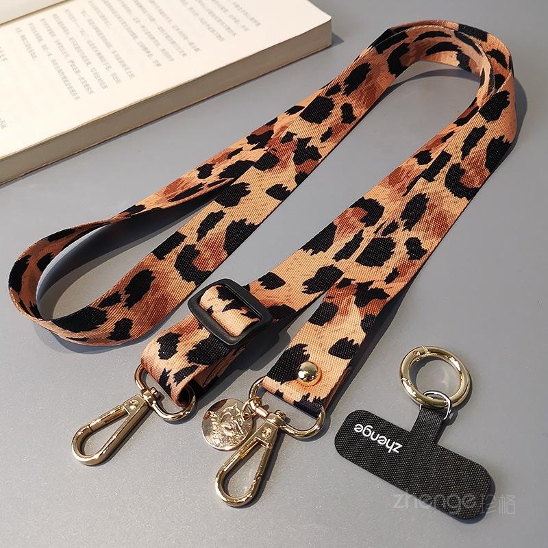 Fashion leopard print painted mobile phone lanyard crossbody can carry long ins women's outdoor mobile phone strap rope wide version cloth