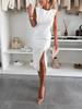 2025 Europäisches & Amerikanisches Elegantes Einfarbiges Slim-Fit Schlitzkleid für Damen
