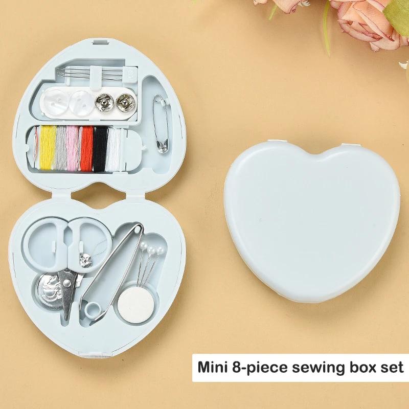 1Box Mini Sewing Box Multifunctional Household Buttons Scissor Pins Heart-shaped Storage Box Portable Travel Sewing Tool