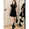 Romantic retro black simple short-sleeved dress for women's new summer small people to wear short skirts