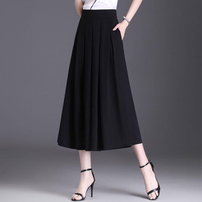 

Женские брюки-юбка с высокой талией, широкими штанинами, из черного ледяного шелка - Гонконгский стиль XL чёрный