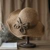 Vintage Atmungsaktiver Geflochtener Strohhut Faltbar mit Schleife Strandkappe Breitere Krempe UV-Schutz Sonnenschutzhut Damen