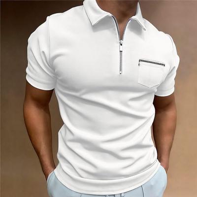 Herren-Unifarbenes Poloshirt mit Tasche, kurzärmliges T-Shirt mit Kragen, lässiges, figurbetontes Oberteil