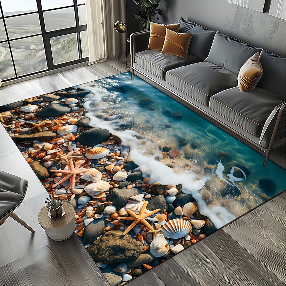 New Starfish Beach Shell Sea Star Sand Carpet Rug for Living Room Bedroom Home Sofa Decoration,Kids Play Non-slip Floor Mat