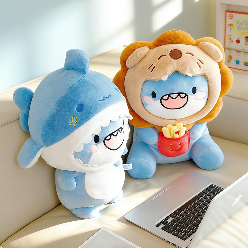 3045Cm Soft Blue Shark Fatty Plush Toy Stuffed Cartoon Ocean Animal Sitting Lying Doll Appeasing Birthday Gift