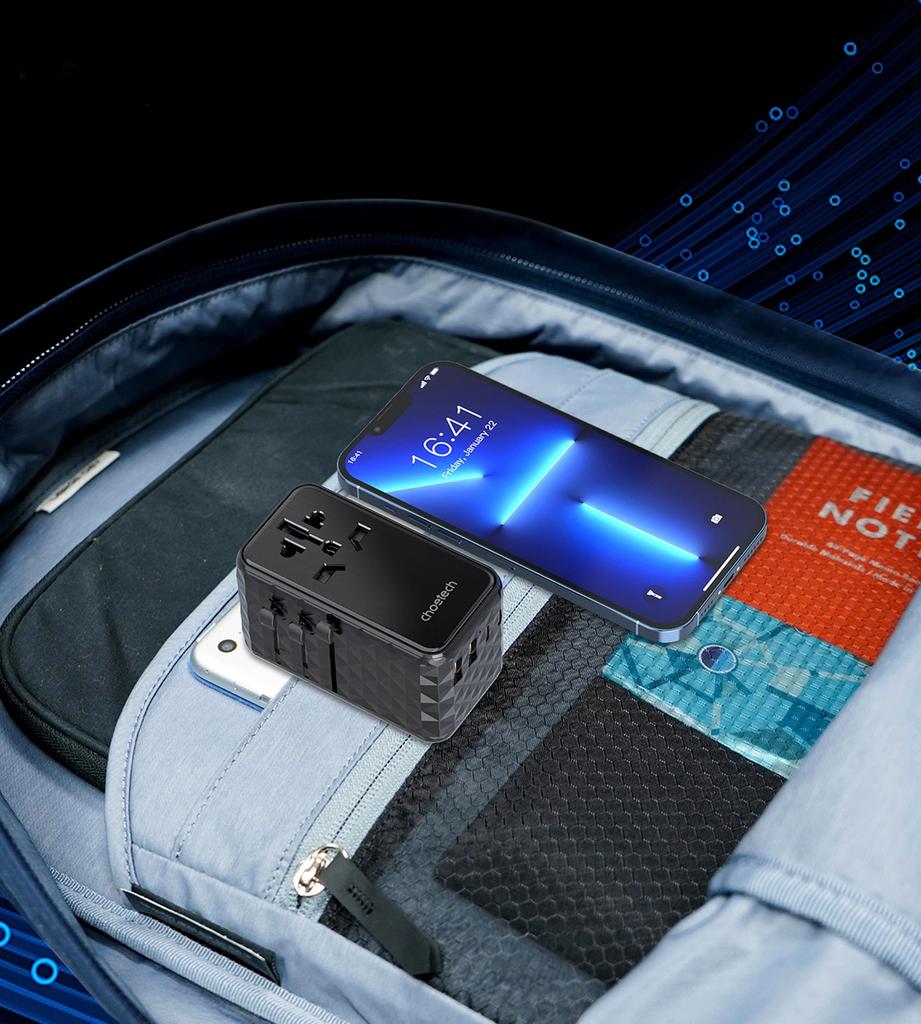 Adapter Podróżny Choetech Pd6028 Eu / Us / Aus / Uk 2X Usb-C 2X Usb-A 100W - Czarny