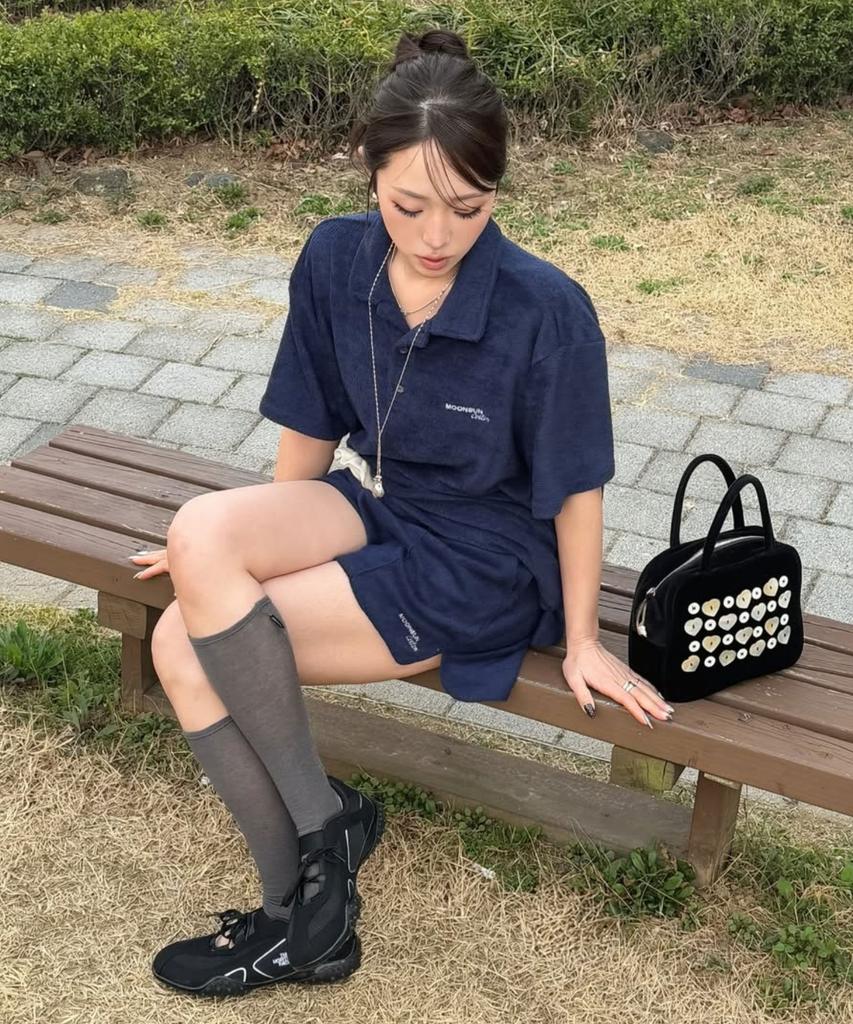 MOONSUN M.C Unisex, Logo Terry Polo Shirt / Navy