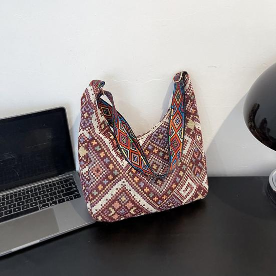 Women Ethnic Crossbody Bag Canvas Shoulder Bag with Adjustable Strap Multicolor Hobo