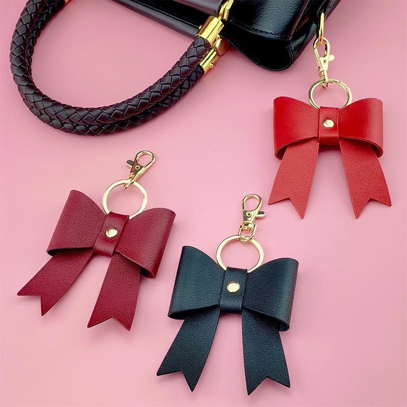 Simple Bow Leather Keychain Xiaohongshu Same Car Keychain Bow Bag Hanging