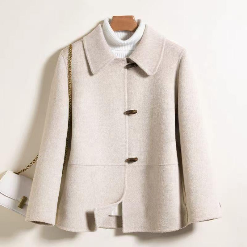 Elegante Damen-Handmade-Kurzmantel aus doppelseitiger Wolle und Kaschmir, Business-Büro-Pendler-Oberbekleidung