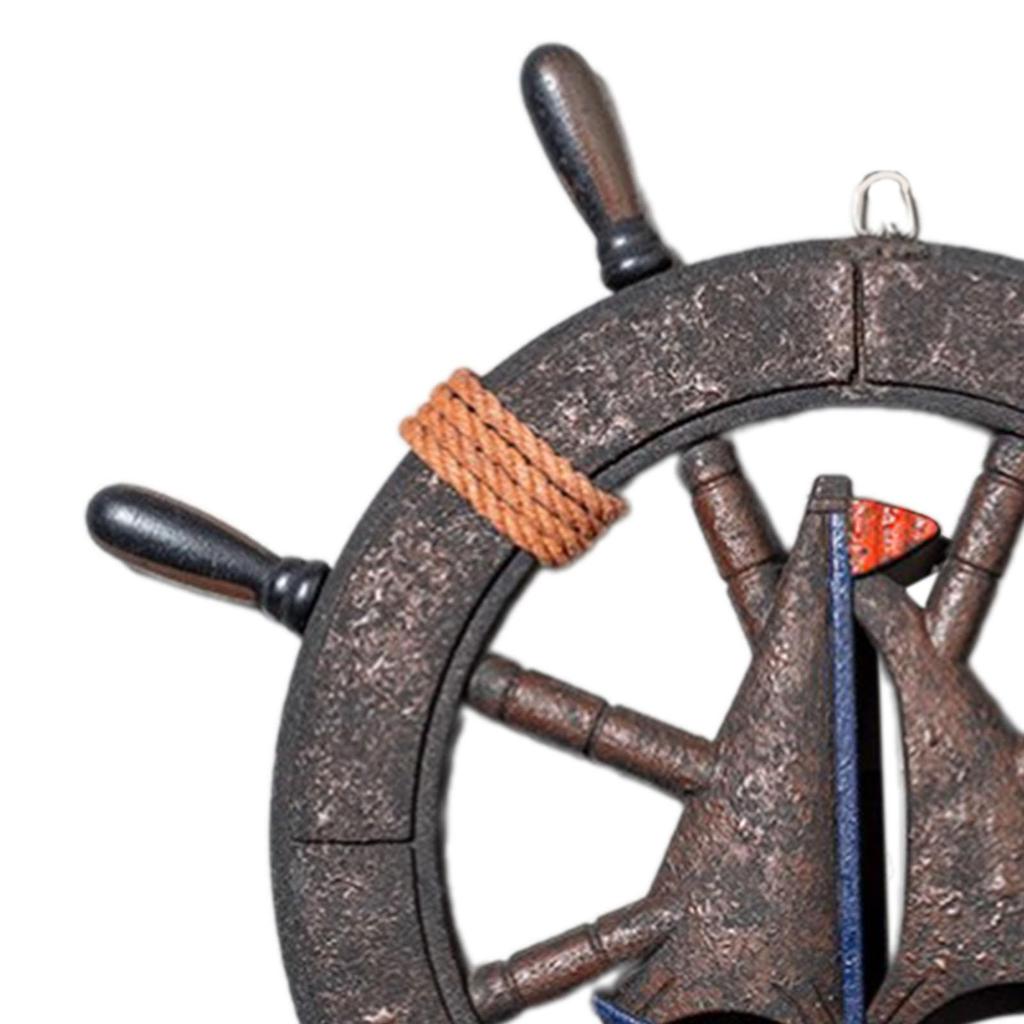Wall Art Decor Handcraft Boat Rudder Wooden Ship Steering Wheel Wall Sculpture for Bedroom Housewarming Restaurant Farmhouse Bar