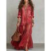 Vintage Turn Down Collar Imitation Denim Casual Long Dress For Women