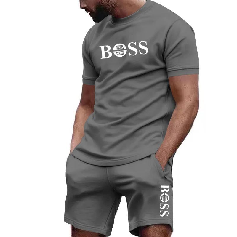 Heren Tweedelig Sportkleding Set: T-shirt met Korte Mouwen en Broek, voor Hardlopen en Fitness, Zomer