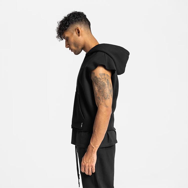Men's Spring & Autumn Youth Thickened Multi-Pocket Sleeveless Hoodie and Sports Vest.