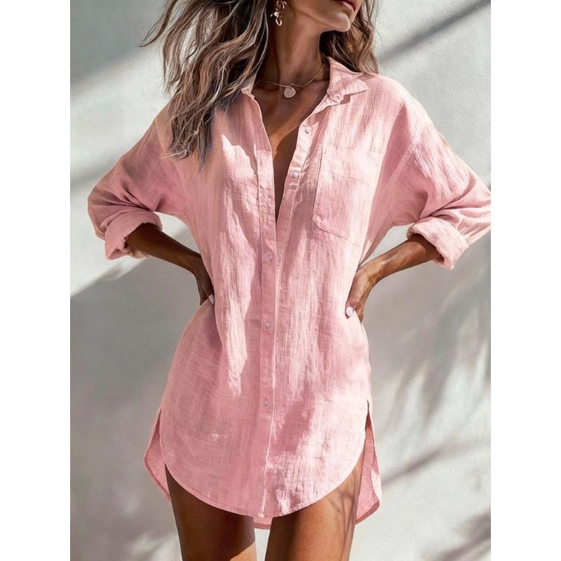 BITCED Fashion Autumn Winter Solid Color Print Long Sleeve POLO Neck Casual Dresses
