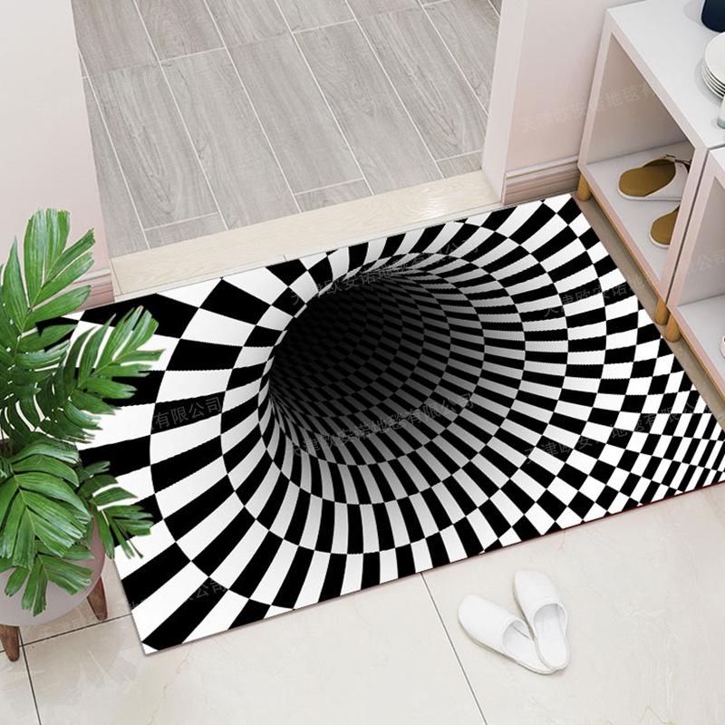 3D Stun Carpet Pattern Washable Bedroom Living Room Coffee Table Carpet Black And White Trap Floor Mat Home Decoration