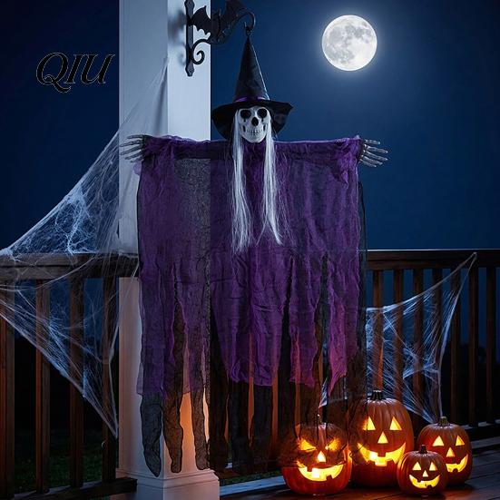 Spooky Door Hanging Decor 38" Halloween Witch Decoration, Scary Flying Skeleton Ghost Gauze Decoration for Outdoor, Indoor Haunted House Porch