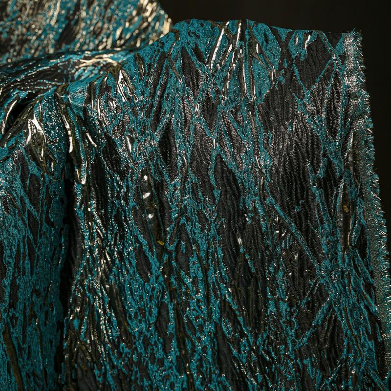 Super Concave And Convex Texture Green-Gold Plated Jacquard Embossed Fabric Skirt Cheongsam Dress Hanfu Retro Designer Fabric