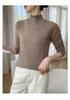Rolled-Edge Half-High Collar Cashmere Knit Seamless Sweater: Women's Autumn/Winter Solid White Wool Base Layer