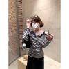 Spring 2025 Korean Style Striped T Shirt With Embroidered Details For Casual Wear