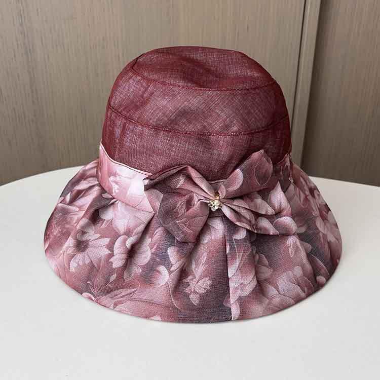 Wide-brimmed sun hat women's summer fashion printing foldable thin organza basin hat, sun hat for shopping