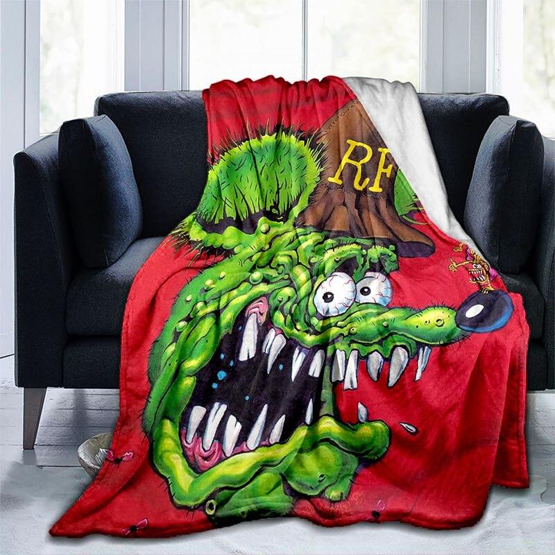 Rat Fink Fashion Throw Blanket Modified Car Culture Funny Accessories for Motorcycle Club Garage Man Cave Home Living Room Decor