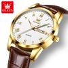OLEVS Top Brand New Fashion Classic Quartz Watch for Men Waterproof Leather Strap Week Date Sports Business Men 's Wrist Watch