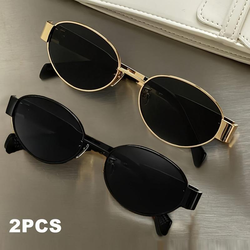 2pcs Summer Women'S Fashion Glasses Retro Oval Frame Combination Unisex Decorative Oval Metal Frame Trendy Eyewear