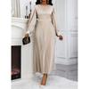 European & American Style Waist-Cinching Solid Color Pleated Dress - Loose Fit, Long-Sleeved, Summer Collection for Women
