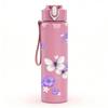 1PC Light Purple Butterfly Floral Print 750ml Color Plastic Sports Water Bottle Leakproof Flip Straw Lid Suitable for Sports Office Home Use