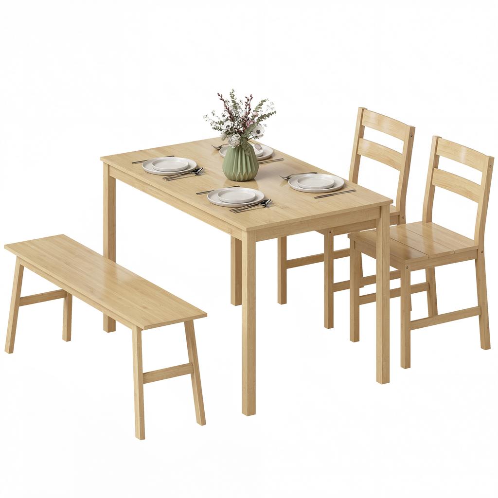 Bamboo Dining Room Set Dining Table With 2 Chairs And Bench For 4 People Natural Wood