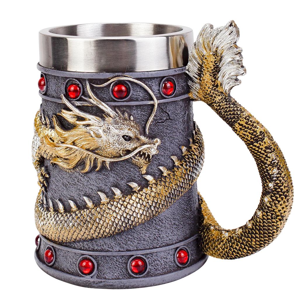 600ML Viking Mug Collection 304 Stainless Steel Insert Resin Beer Danegeld Tankard Coffee Beer Mugs Cup Halloween Friends Gift