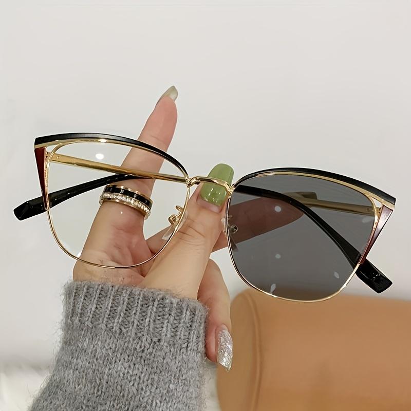 1pcs Advanced anti blue light color changing glasses metal cat eye glasses ultra light frame women's fashionable sunglasses