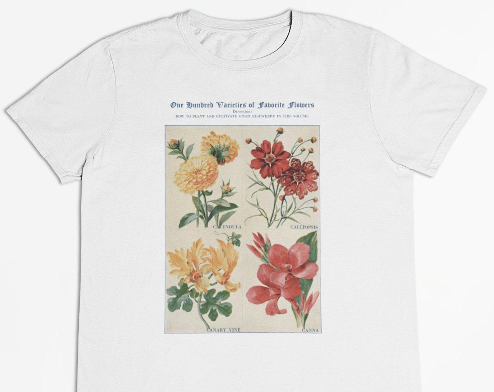 Wildflowers T-shirt: Vintage Botanical Print, Semi-Combed Cotton S