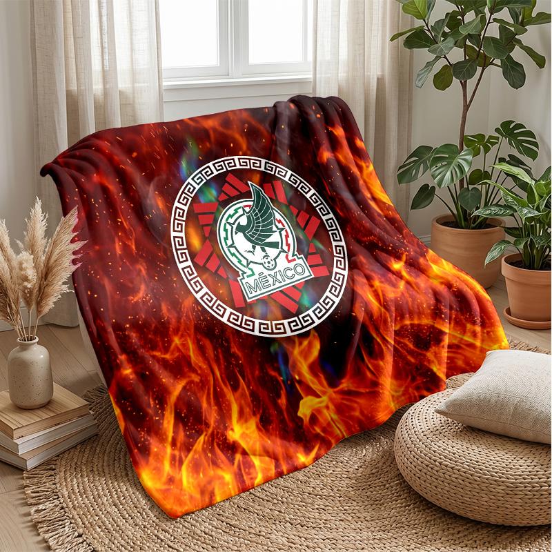 Mexico footbal Printed Flannel Blanket Skin Friendly Warm Decorative Throw for Indoor Couch Bed Daily Use